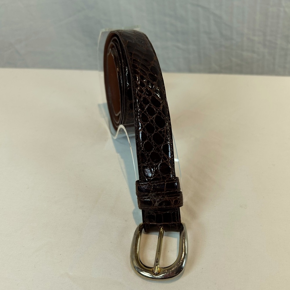 Dark Chocolate Brown Alligator Skin Belt Sz 44 Rounded Square Buckle exchangeab